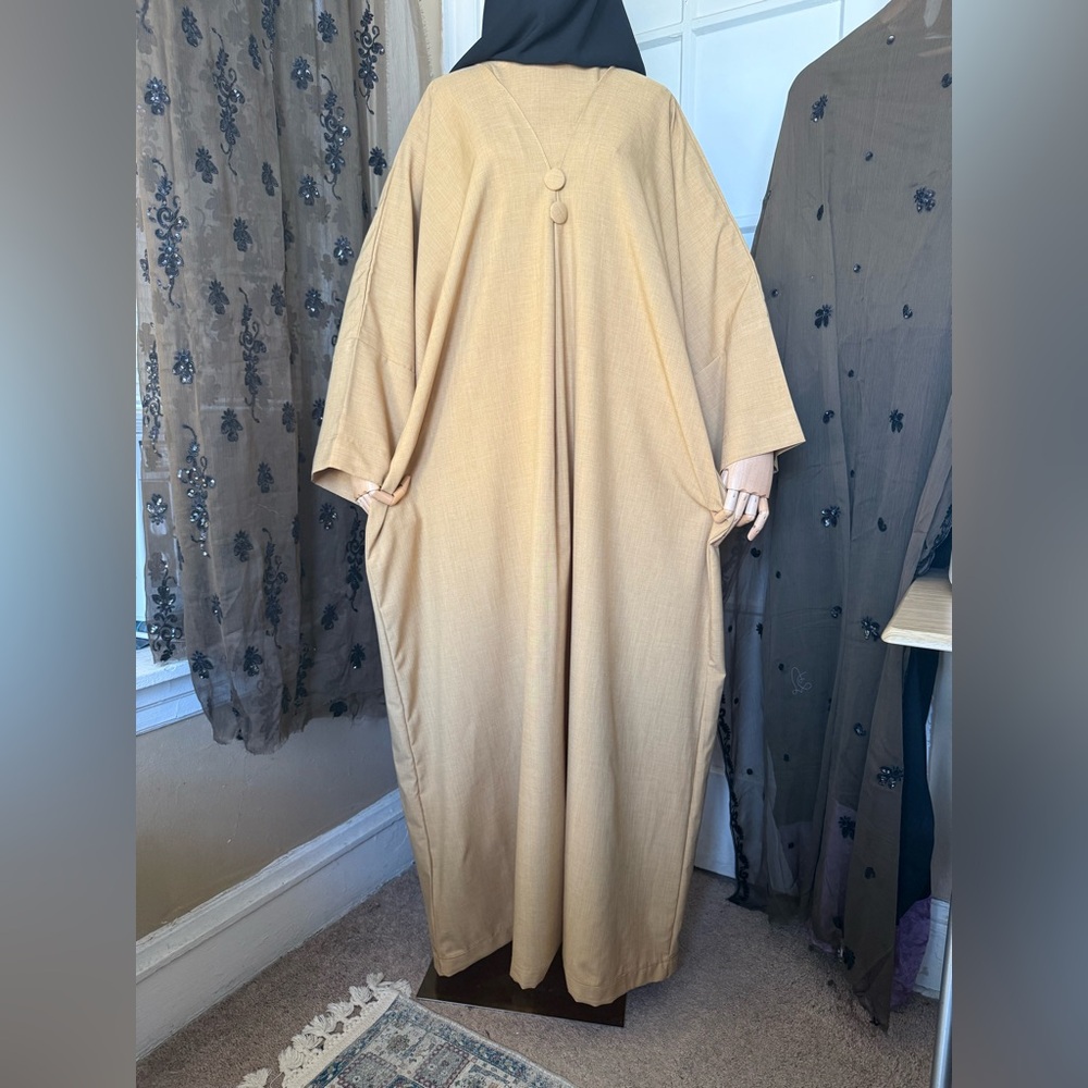 Gold yellow abaya with Button Detail